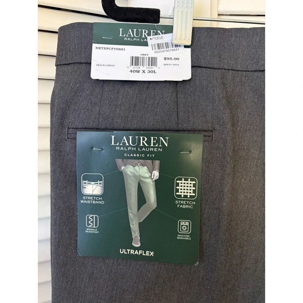 Lauren Ralph Lauren Ultraflex Grey Classic Fit Dress Pants 40W x 30L NWT